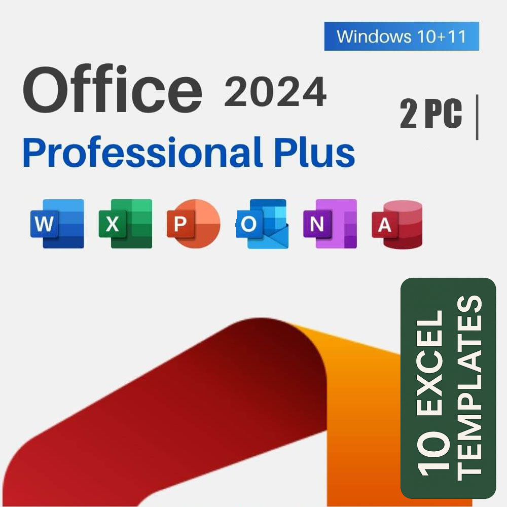 Microsoft Office Professional 2024 for Windows 10/11 (Instant Delivery) (2 pc) + 10 Essential Excel Sheets Templates