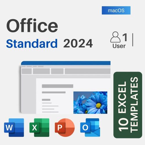 Microsoft Office Standard 2024 for Mac (Instant Delivery) + 10 Essential Excel Sheets Templates