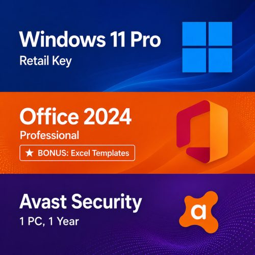 Bundle: Microsoft Windows 11 Pro + Office 2024 Pro + Avast Premium Security