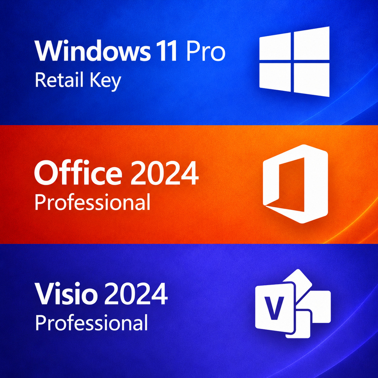 MICROSOFT BUNDLE: Windows 11 Pro + Office Professional 2024 + Visio 2024 Professional (Bonus - Visio Templates)