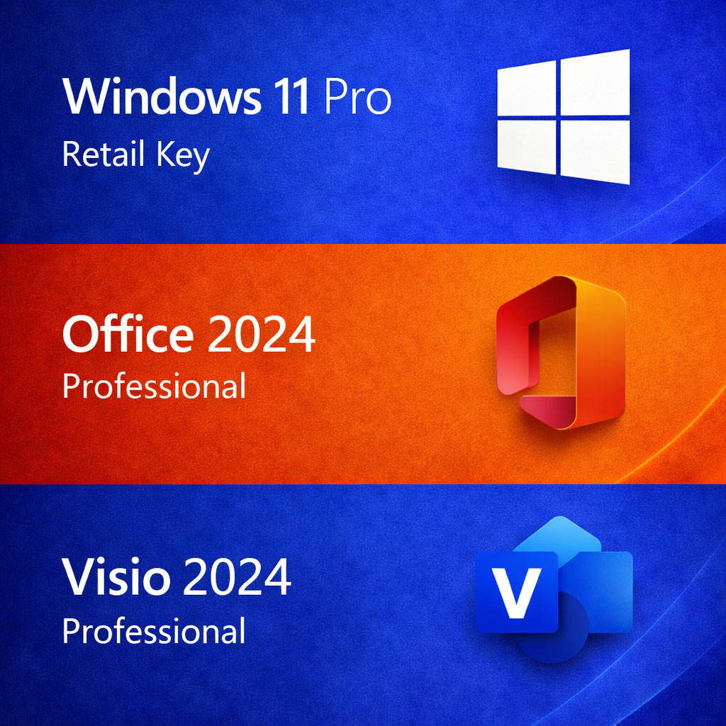 MICROSOFT BUNDLE: Windows 11 Pro + Office Professional 2024 + Visio 2024 (Bonus - Visio Templates)