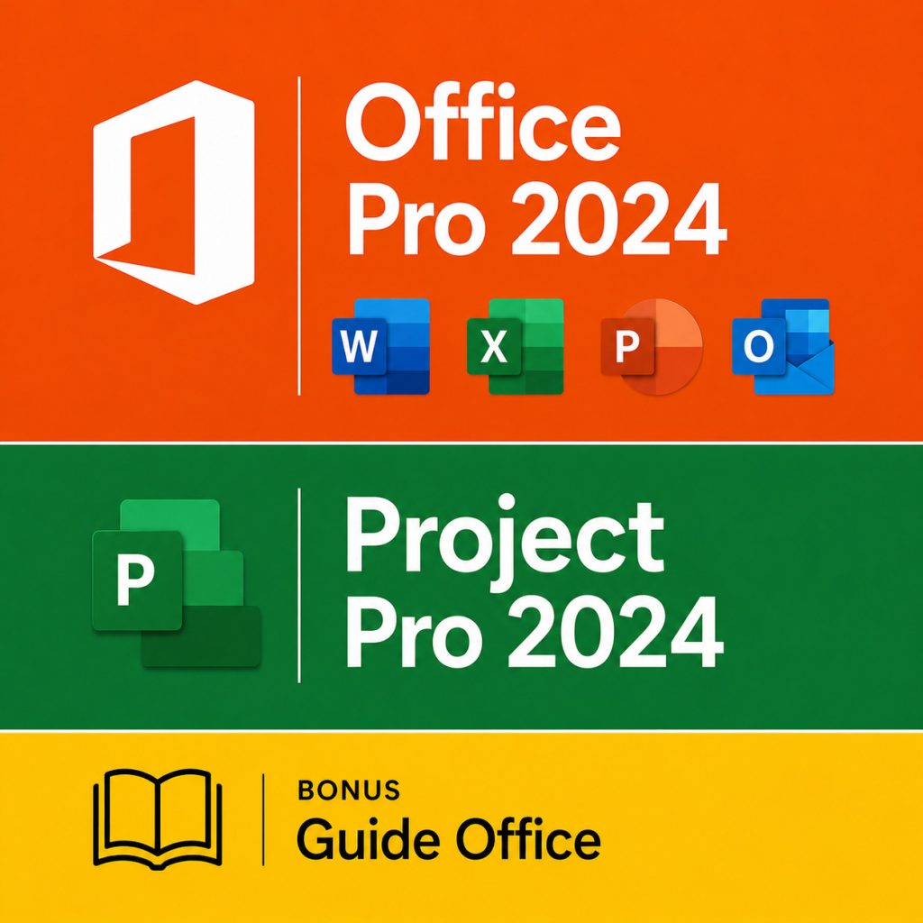 Microsoft Office 2024 Professional + Project Professional 2024 + 170-Page Guide (1 PC, Lifetime)