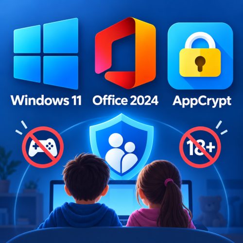 Kid-Ready PC Bundle: Windows 11 Pro + Microsoft Office Professional 2024 + AppCrypt (Lifetime keys)